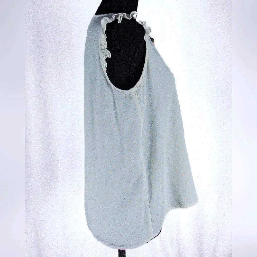 Aruba Blue Sleeveless Blouse, Ruffled Detail, Floral Embroidery sz M - Picture 4 of 8